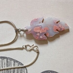 Handcrafted Pink Cotton Candy Agate Leaf Pendant Necklace